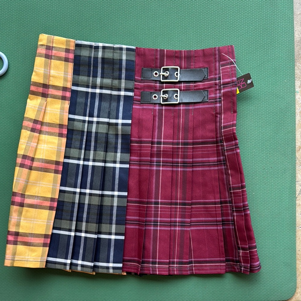 No Boundaries Plaid Mini Skirt with Buckle Detail